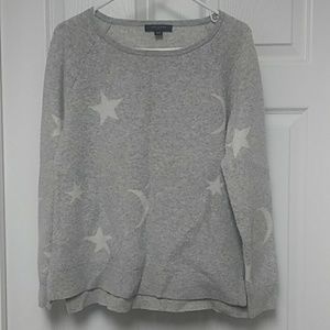 Ann Tayloy Grey & White Celestial Star & Moon Goth Mostly Wool Blend Sweater